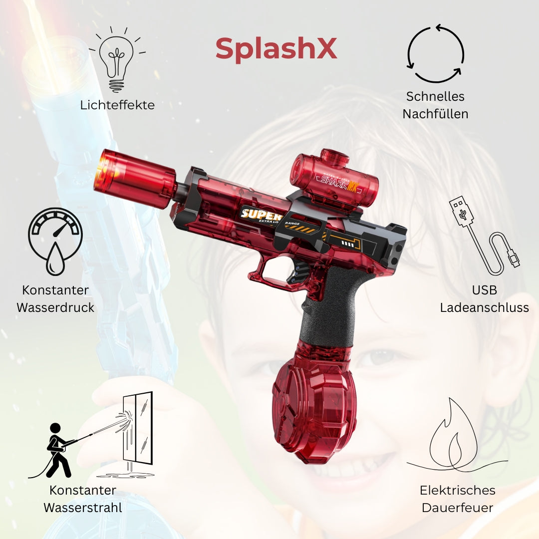 SplashX - Die elektrische Wasserpistole mit Power & Style